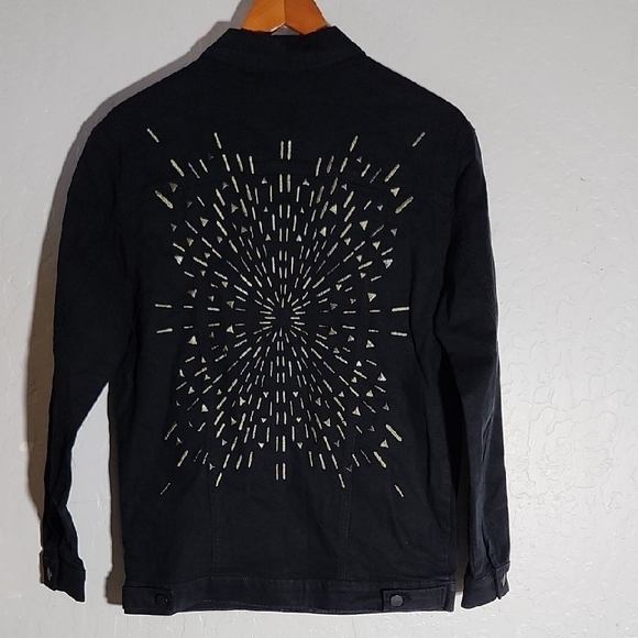 MAVI Black Sample Jean Jacket w Starburst Design Chest Pockets Button Up Small - Picture 1 of 8